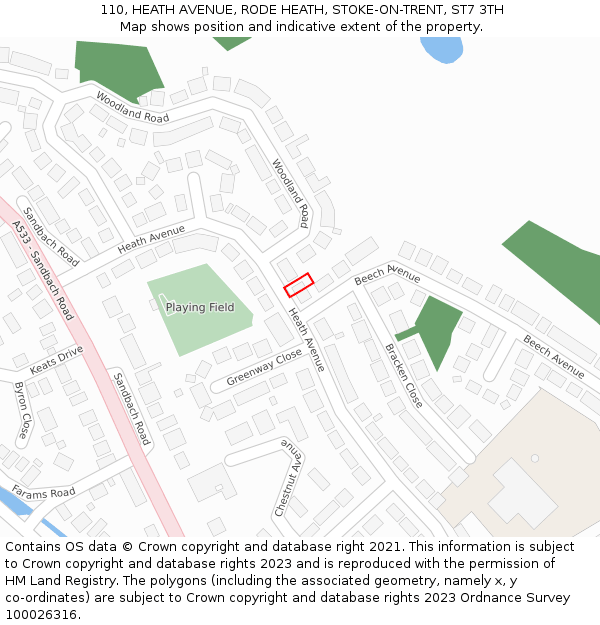 110, HEATH AVENUE, RODE HEATH, STOKE-ON-TRENT, ST7 3TH: Location map and indicative extent of plot