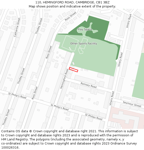 110, HEMINGFORD ROAD, CAMBRIDGE, CB1 3BZ: Location map and indicative extent of plot