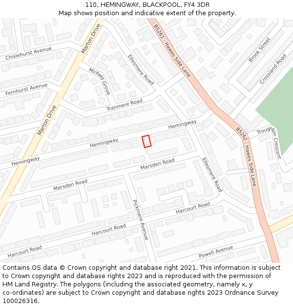 110, HEMINGWAY, BLACKPOOL, FY4 3DR: Location map and indicative extent of plot