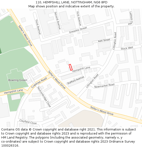 110, HEMPSHILL LANE, NOTTINGHAM, NG6 8PD: Location map and indicative extent of plot