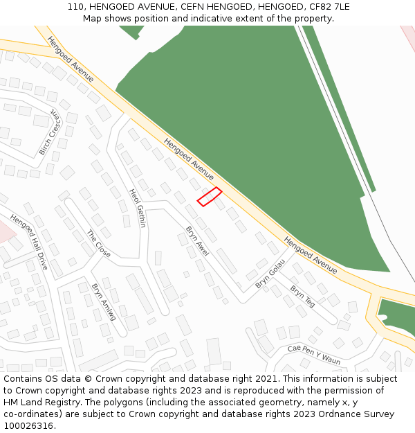 110, HENGOED AVENUE, CEFN HENGOED, HENGOED, CF82 7LE: Location map and indicative extent of plot