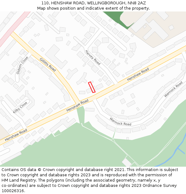 110, HENSHAW ROAD, WELLINGBOROUGH, NN8 2AZ: Location map and indicative extent of plot