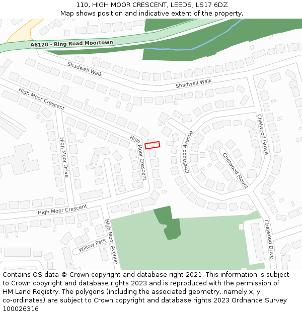 110, HIGH MOOR CRESCENT, LEEDS, LS17 6DZ: Location map and indicative extent of plot