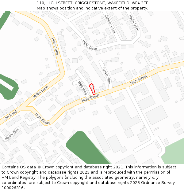 110, HIGH STREET, CRIGGLESTONE, WAKEFIELD, WF4 3EF: Location map and indicative extent of plot