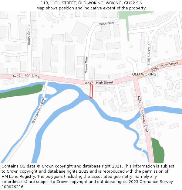 110, HIGH STREET, OLD WOKING, WOKING, GU22 9JN: Location map and indicative extent of plot