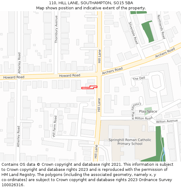 110, HILL LANE, SOUTHAMPTON, SO15 5BA: Location map and indicative extent of plot