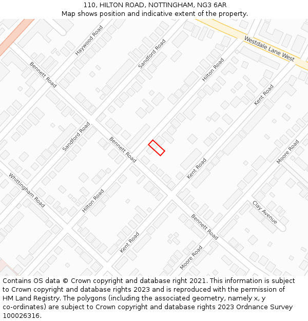 110, HILTON ROAD, NOTTINGHAM, NG3 6AR: Location map and indicative extent of plot