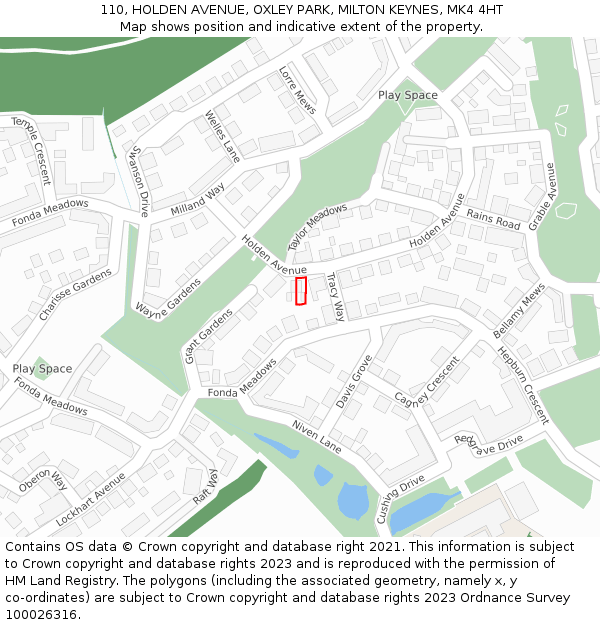 110, HOLDEN AVENUE, OXLEY PARK, MILTON KEYNES, MK4 4HT: Location map and indicative extent of plot