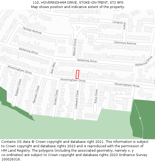 110, HOVERINGHAM DRIVE, STOKE-ON-TRENT, ST2 9PS: Location map and indicative extent of plot