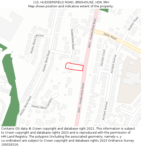 110, HUDDERSFIELD ROAD, BRIGHOUSE, HD6 3RH: Location map and indicative extent of plot