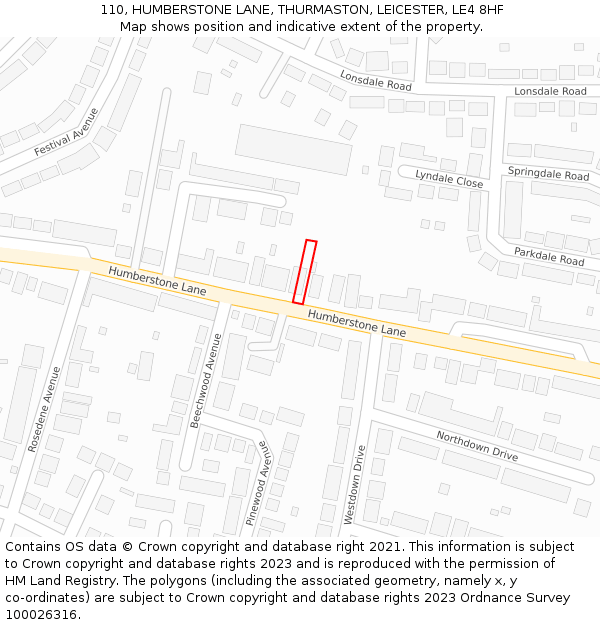 110, HUMBERSTONE LANE, THURMASTON, LEICESTER, LE4 8HF: Location map and indicative extent of plot