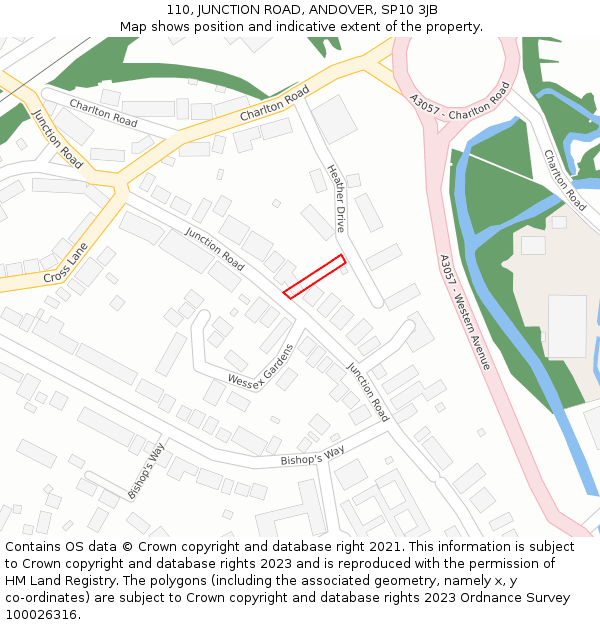 110, JUNCTION ROAD, ANDOVER, SP10 3JB: Location map and indicative extent of plot