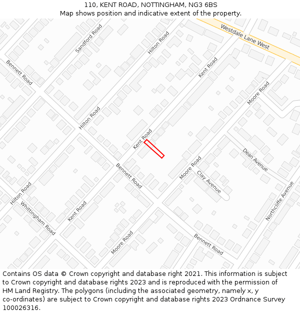 110, KENT ROAD, NOTTINGHAM, NG3 6BS: Location map and indicative extent of plot