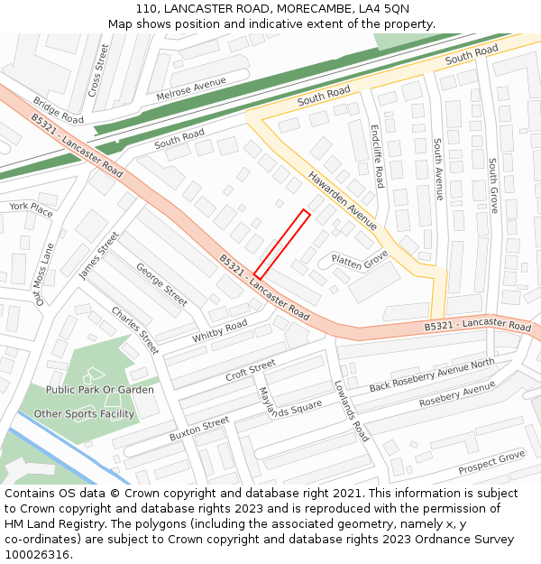 110, LANCASTER ROAD, MORECAMBE, LA4 5QN: Location map and indicative extent of plot