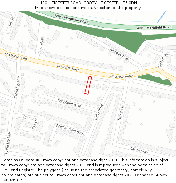 110, LEICESTER ROAD, GROBY, LEICESTER, LE6 0DN: Location map and indicative extent of plot