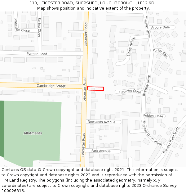 110, LEICESTER ROAD, SHEPSHED, LOUGHBOROUGH, LE12 9DH: Location map and indicative extent of plot