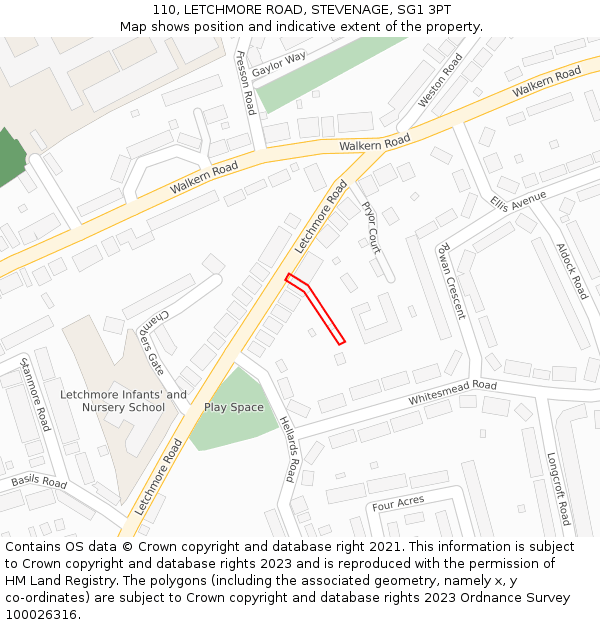 110, LETCHMORE ROAD, STEVENAGE, SG1 3PT: Location map and indicative extent of plot