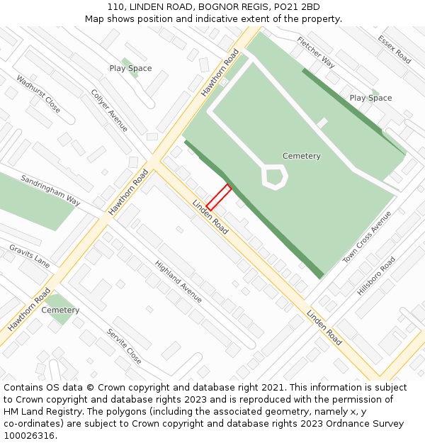 110, LINDEN ROAD, BOGNOR REGIS, PO21 2BD: Location map and indicative extent of plot