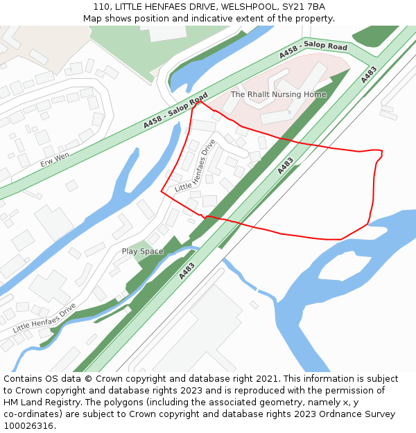 110, LITTLE HENFAES DRIVE, WELSHPOOL, SY21 7BA: Location map and indicative extent of plot