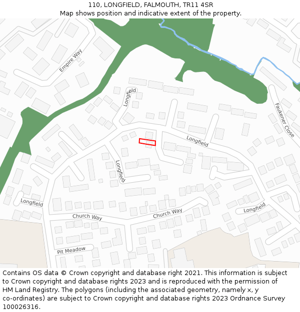 110, LONGFIELD, FALMOUTH, TR11 4SR: Location map and indicative extent of plot