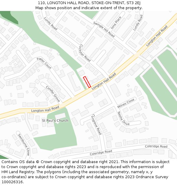 110, LONGTON HALL ROAD, STOKE-ON-TRENT, ST3 2EJ: Location map and indicative extent of plot