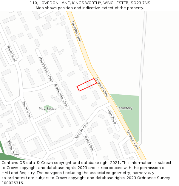 110, LOVEDON LANE, KINGS WORTHY, WINCHESTER, SO23 7NS: Location map and indicative extent of plot