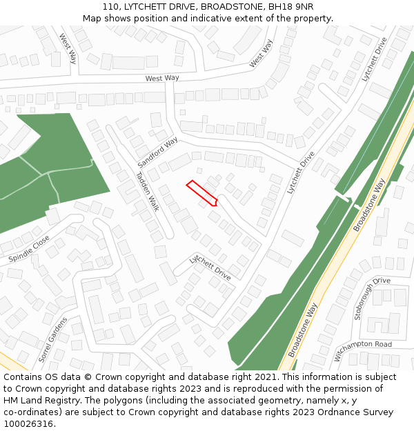 110, LYTCHETT DRIVE, BROADSTONE, BH18 9NR: Location map and indicative extent of plot