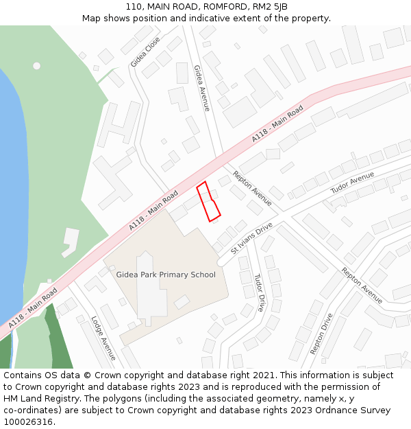 110, MAIN ROAD, ROMFORD, RM2 5JB: Location map and indicative extent of plot