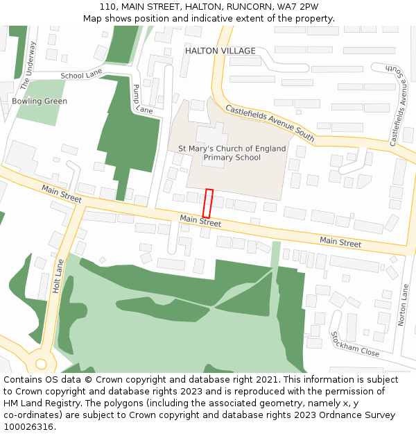 110, MAIN STREET, HALTON, RUNCORN, WA7 2PW: Location map and indicative extent of plot