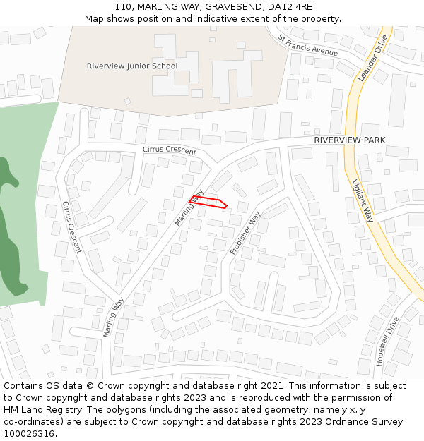 110, MARLING WAY, GRAVESEND, DA12 4RE: Location map and indicative extent of plot
