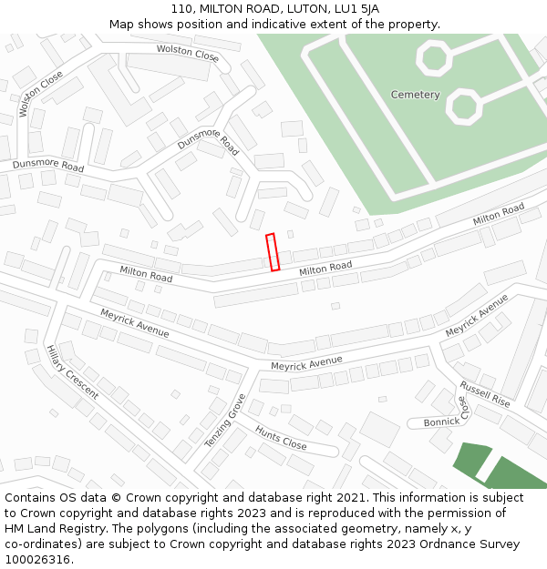 110, MILTON ROAD, LUTON, LU1 5JA: Location map and indicative extent of plot