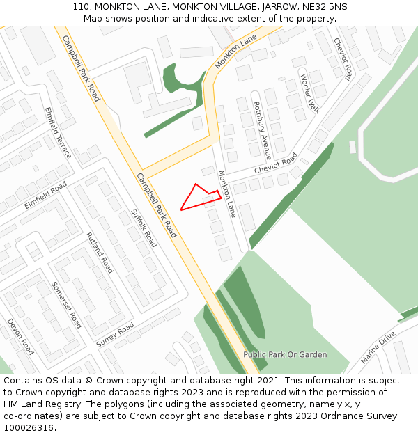 110, MONKTON LANE, MONKTON VILLAGE, JARROW, NE32 5NS: Location map and indicative extent of plot