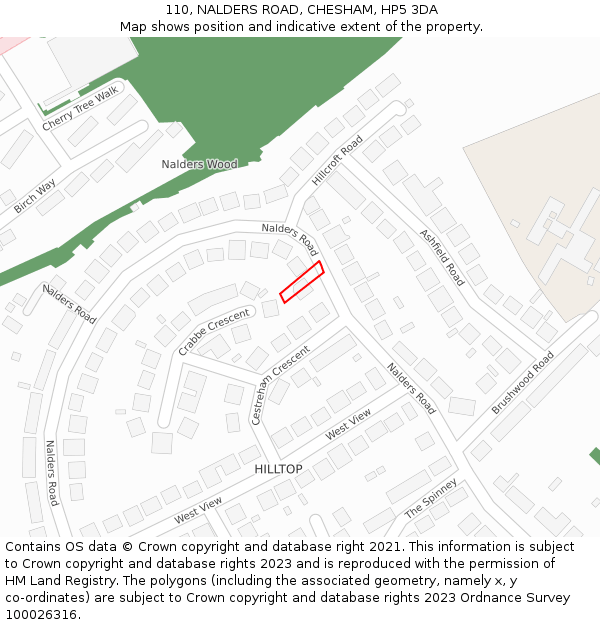110, NALDERS ROAD, CHESHAM, HP5 3DA: Location map and indicative extent of plot