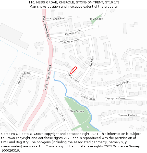 110, NESS GROVE, CHEADLE, STOKE-ON-TRENT, ST10 1TE: Location map and indicative extent of plot