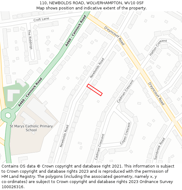 110, NEWBOLDS ROAD, WOLVERHAMPTON, WV10 0SF: Location map and indicative extent of plot