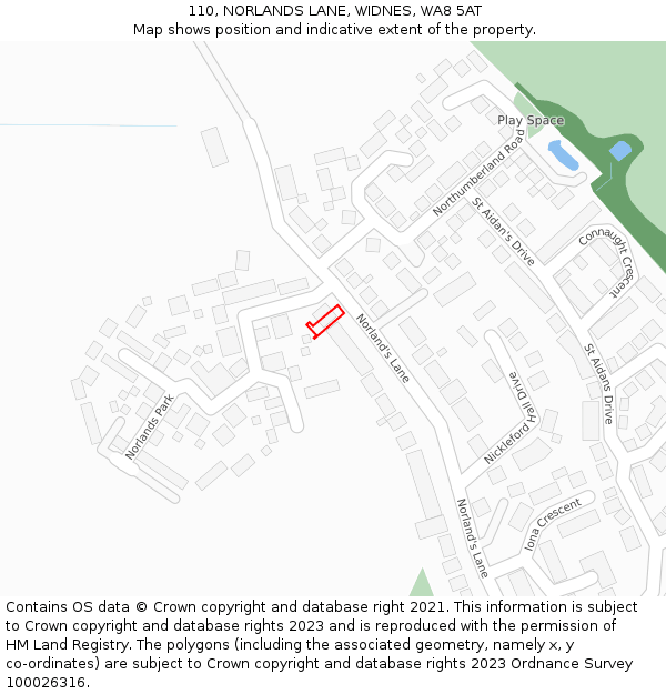 110, NORLANDS LANE, WIDNES, WA8 5AT: Location map and indicative extent of plot