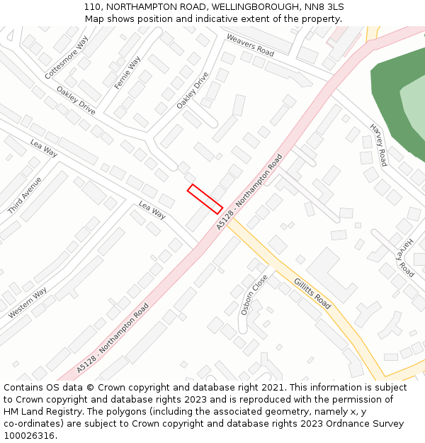 110, NORTHAMPTON ROAD, WELLINGBOROUGH, NN8 3LS: Location map and indicative extent of plot