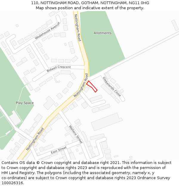 110, NOTTINGHAM ROAD, GOTHAM, NOTTINGHAM, NG11 0HG: Location map and indicative extent of plot