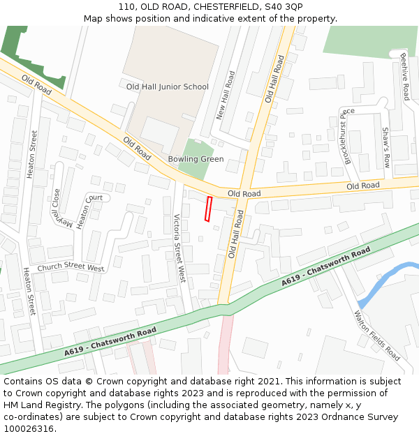 110, OLD ROAD, CHESTERFIELD, S40 3QP: Location map and indicative extent of plot