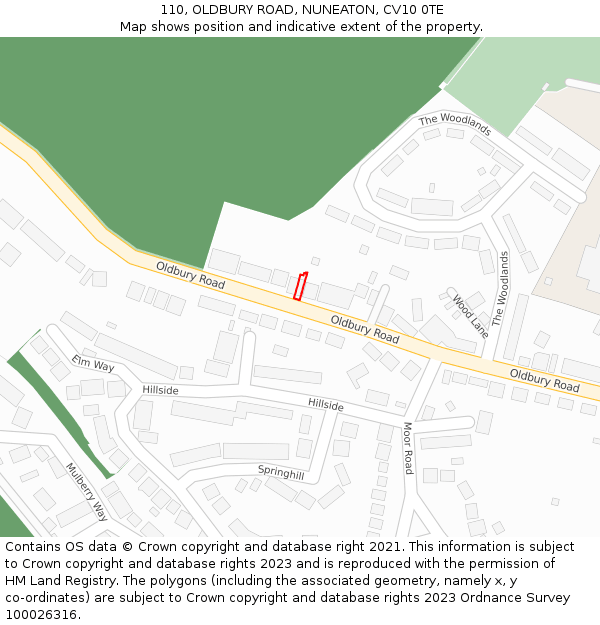 110, OLDBURY ROAD, NUNEATON, CV10 0TE: Location map and indicative extent of plot