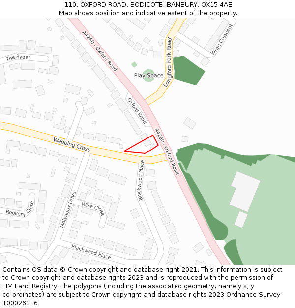 110, OXFORD ROAD, BODICOTE, BANBURY, OX15 4AE: Location map and indicative extent of plot