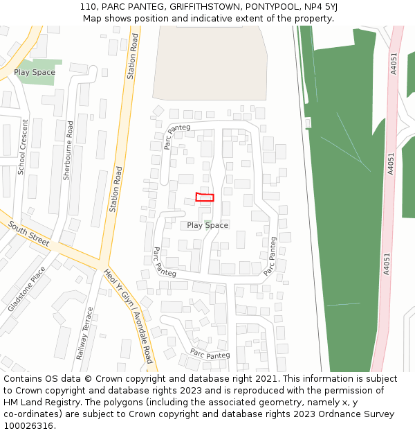 110, PARC PANTEG, GRIFFITHSTOWN, PONTYPOOL, NP4 5YJ: Location map and indicative extent of plot