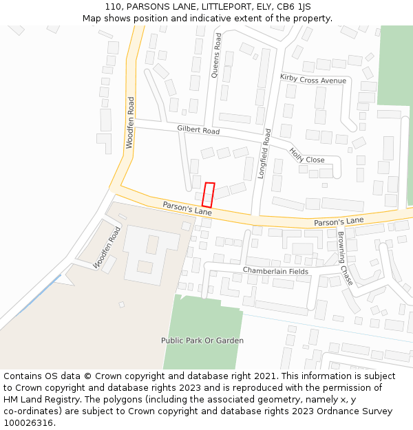 110, PARSONS LANE, LITTLEPORT, ELY, CB6 1JS: Location map and indicative extent of plot