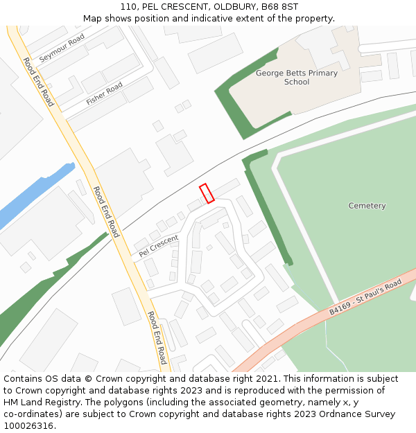110, PEL CRESCENT, OLDBURY, B68 8ST: Location map and indicative extent of plot