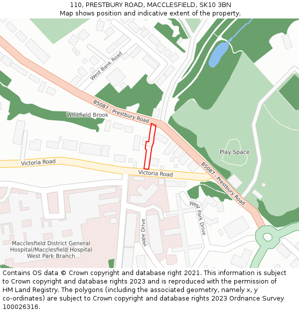 110, PRESTBURY ROAD, MACCLESFIELD, SK10 3BN: Location map and indicative extent of plot