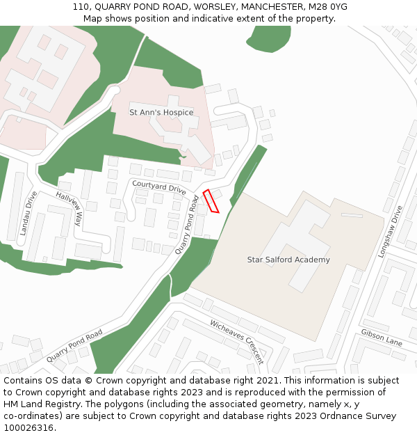 110, QUARRY POND ROAD, WORSLEY, MANCHESTER, M28 0YG: Location map and indicative extent of plot