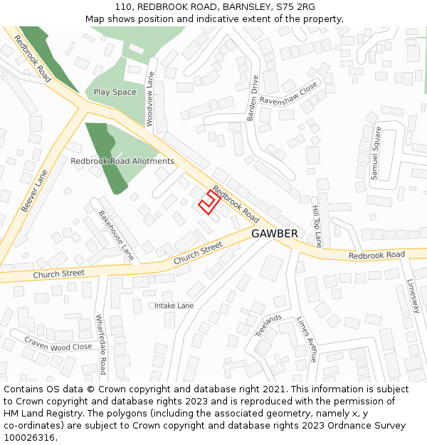 110, REDBROOK ROAD, BARNSLEY, S75 2RG: Location map and indicative extent of plot