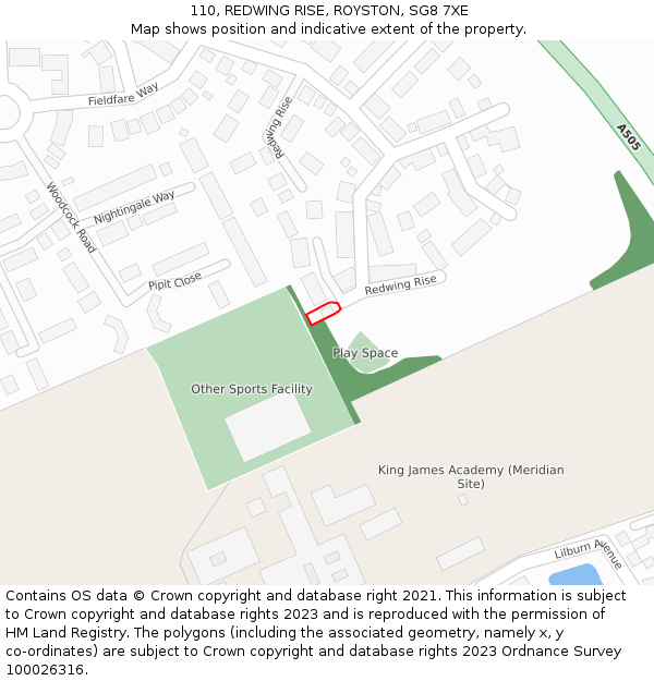 110, REDWING RISE, ROYSTON, SG8 7XE: Location map and indicative extent of plot