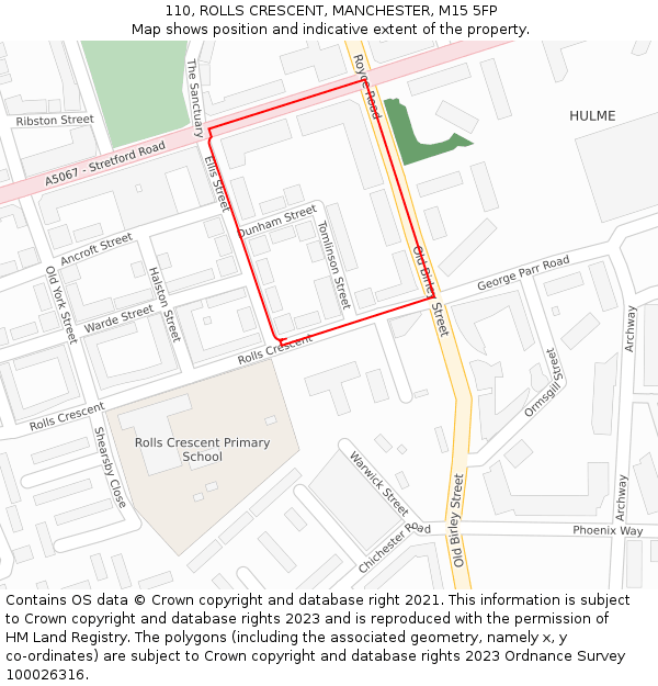 110, ROLLS CRESCENT, MANCHESTER, M15 5FP: Location map and indicative extent of plot