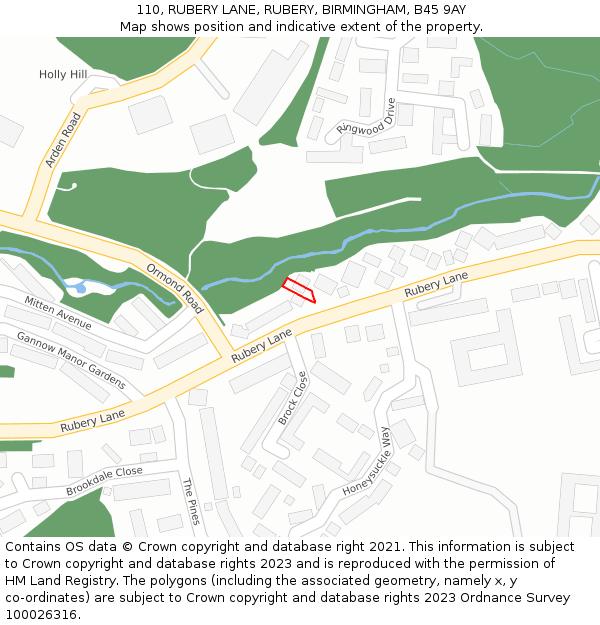 110, RUBERY LANE, RUBERY, BIRMINGHAM, B45 9AY: Location map and indicative extent of plot